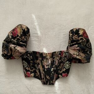 HOUSE OF CB Isabella Black Gold Pink Brocade Jacquard Corset Bustier Top